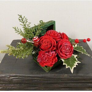 Sparkling small wood, suitcase, trunk, treasure chest, w/Sola sparkling roses